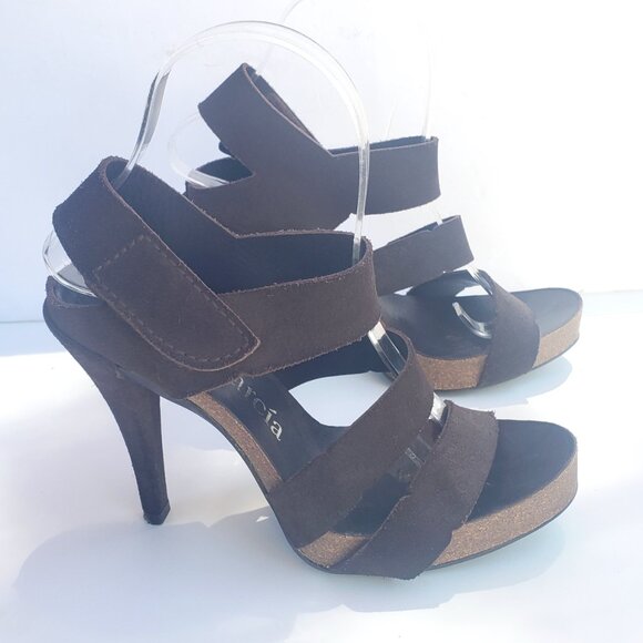 Pedro Garcia Sandal Heels Brown Suede Cork Platform Strappy 8 - Picture 6 of 11